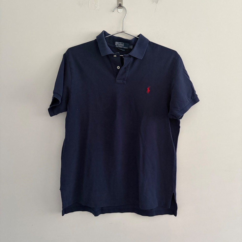 Polo Ralph Lauren Mens Custom Fit Short Sleeve Polo Shirt Navy Blue Large